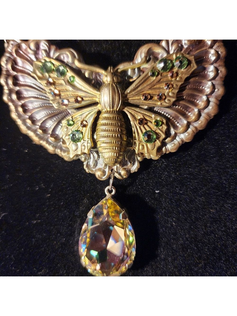 Vintage Butterfly Statement Necklace with Crystal Drop - Picture 10 of 11